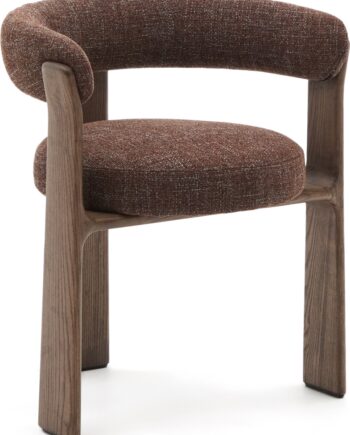 Spisebordsstol Med Armlæn Kave Home Granite   Polstret Brun Chenille  Massivt Asketræ