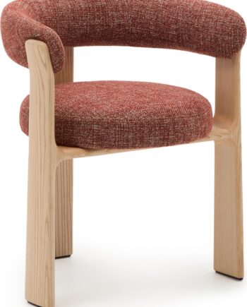 Spisebordsstol Med Armlæn Kave Home Granite Rustik Terracotta Chenille Polstret Fsc-certificeret Asketræ