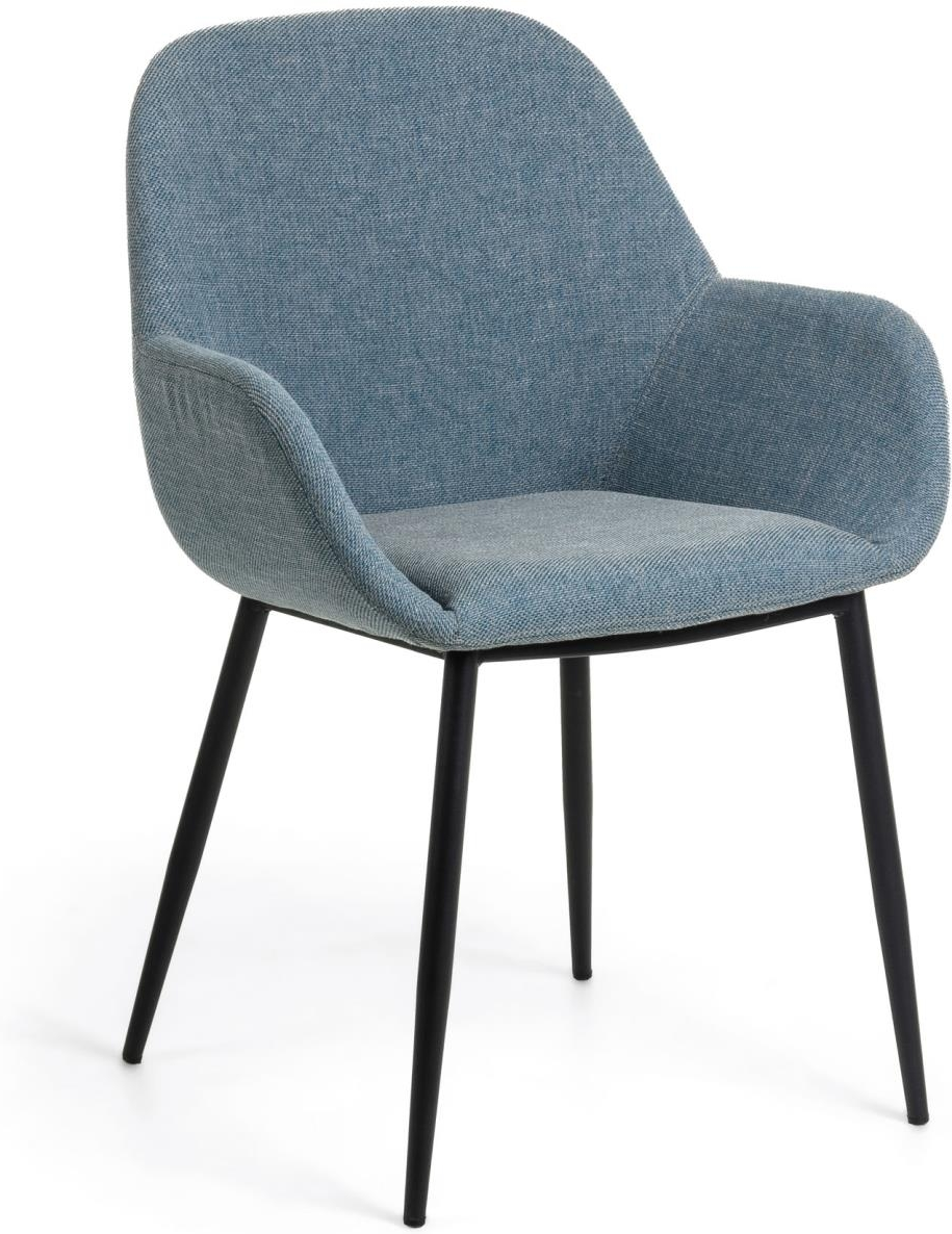 Spisebordsstol Med Armlæn Kave Home Konna Polstret Chenille Blå Sort Nordisk Design H83ã B55ã D59 Cm
