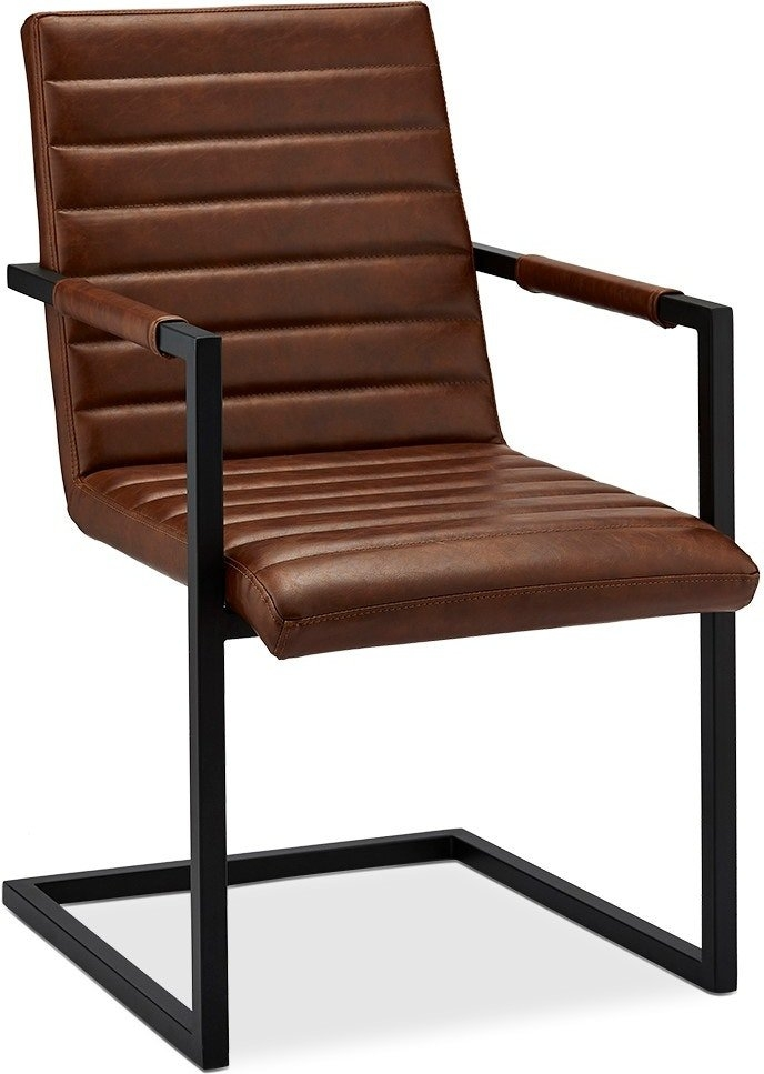 Spisebordsstol Med Armlæn Raymond Hallmark Prior Brun Pu-læder Med Sort Metalstel H93xb53xd66 Cm