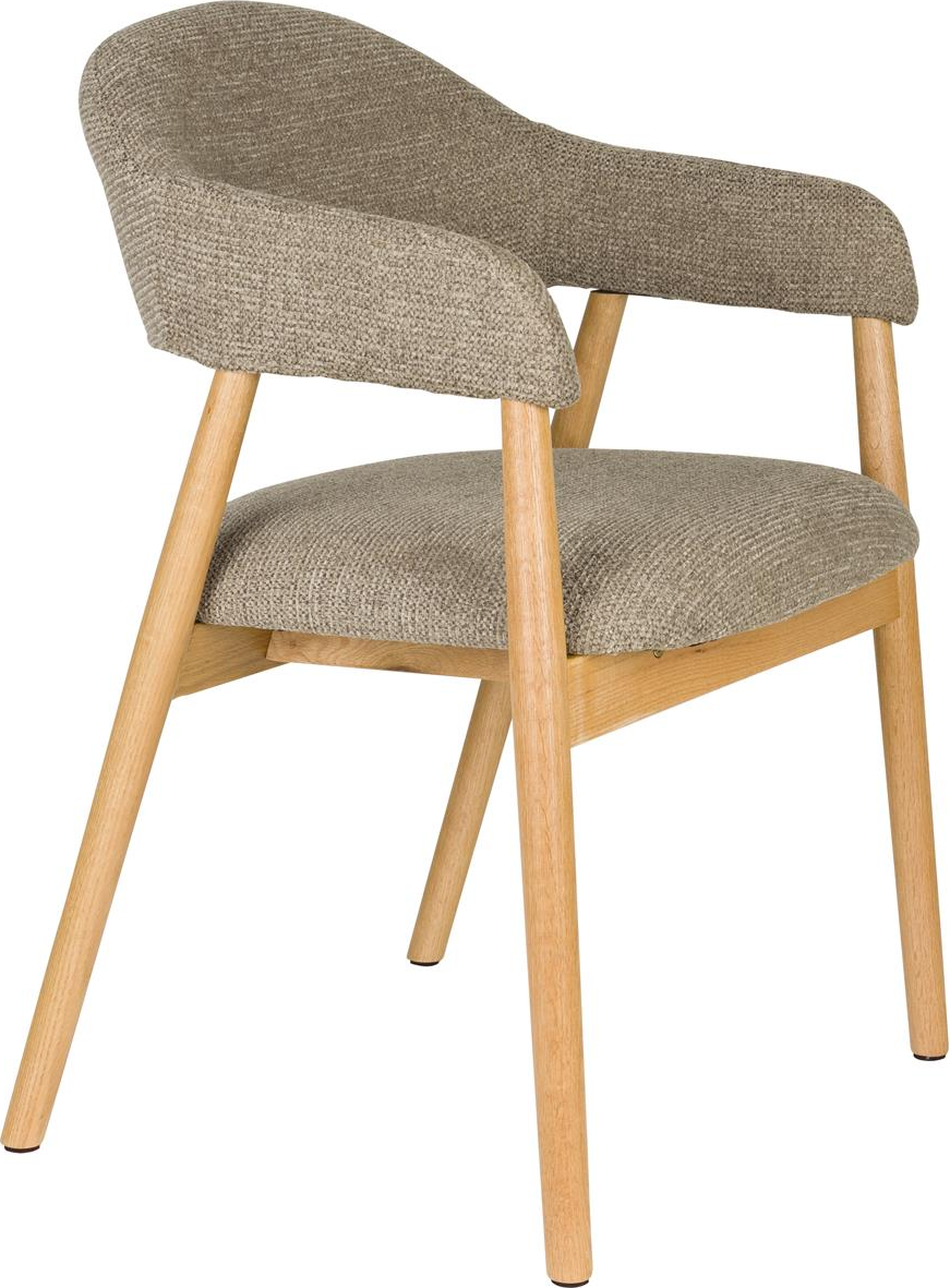 Spisebordsstol Med Armlæn Studio White Indy   Mørk Sand Polstret Polyester Med Robust Egetræstel H81xb56xd54