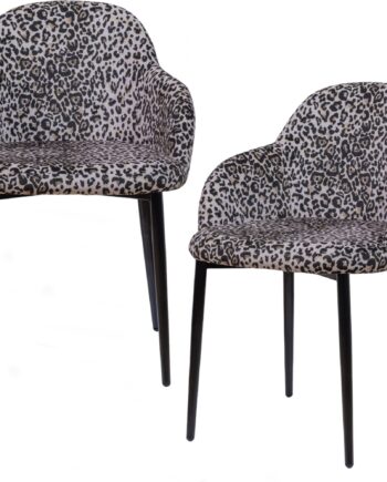 Spisebordsstol Med Armlæn Woood Noortje   Polstret Sort Beige Fløjl Med Dyreprint  Polyester  H83ã B62ã D59 Cm