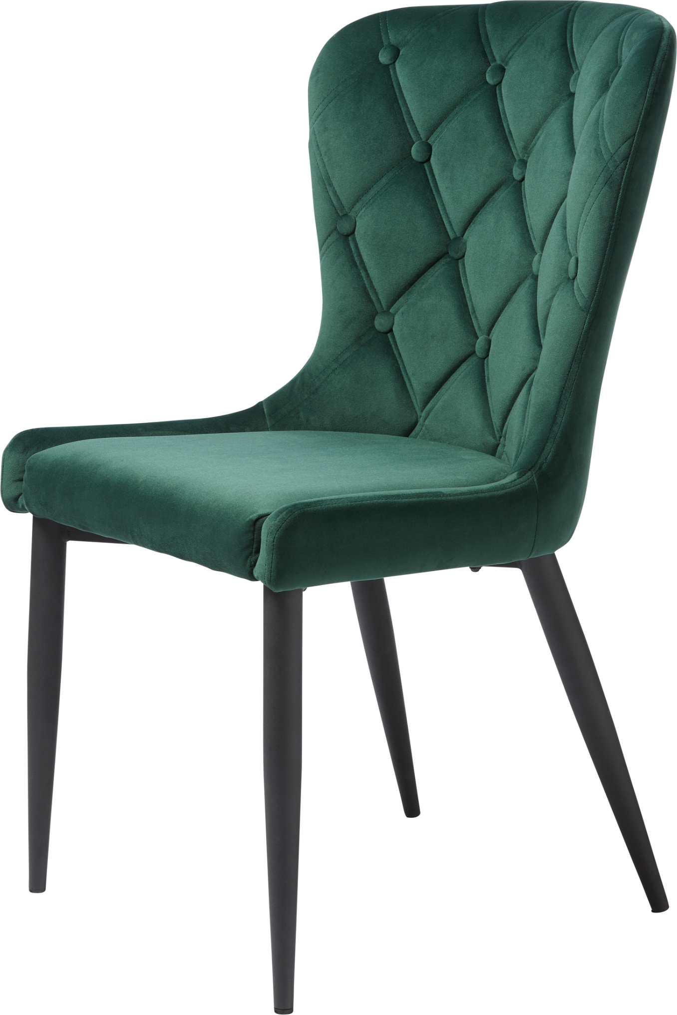 Spisebordsstol Nordique Design Granby Mørkegrøn Fløjl Med Diamantquilting Og Sorte Metalben