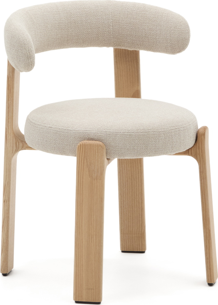 Spisestol Med Armlæn Kave Home Granite Beige Chenille Fsc Asketræ