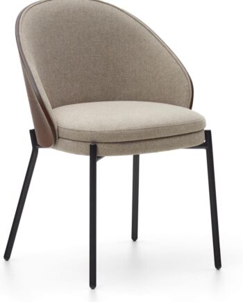Spisestuestol Kave Home Eamy Nordisk Design   Asketræsfinér Wenge Med Beige Chenillepolstring Og Mat Sort Metalstel