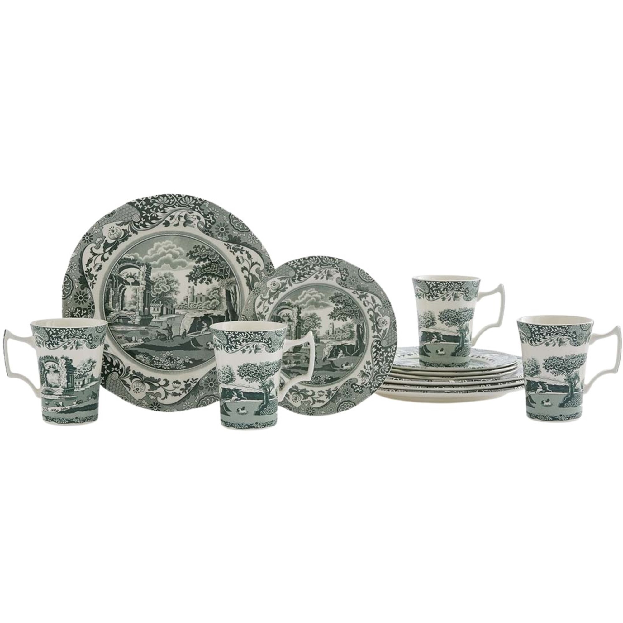 Spode Heritage Green Italian Stel 12 Dele  Grøn Hvid