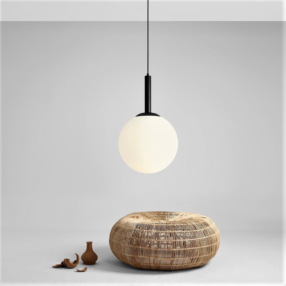 Stick Loftlampe Sort Og Glas 40 Cm Kuppel