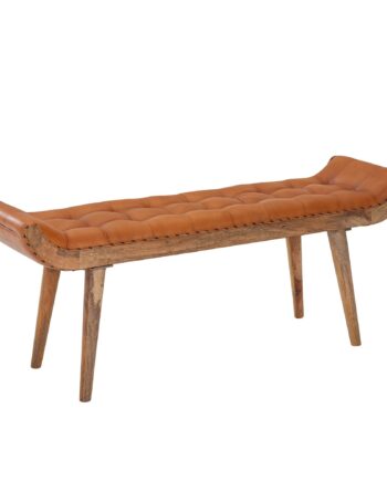 Stilfuld Bænk   ægte Læder Og Massivt Træ  Brun  125x50x38 Cm  Chesterfield Mønster