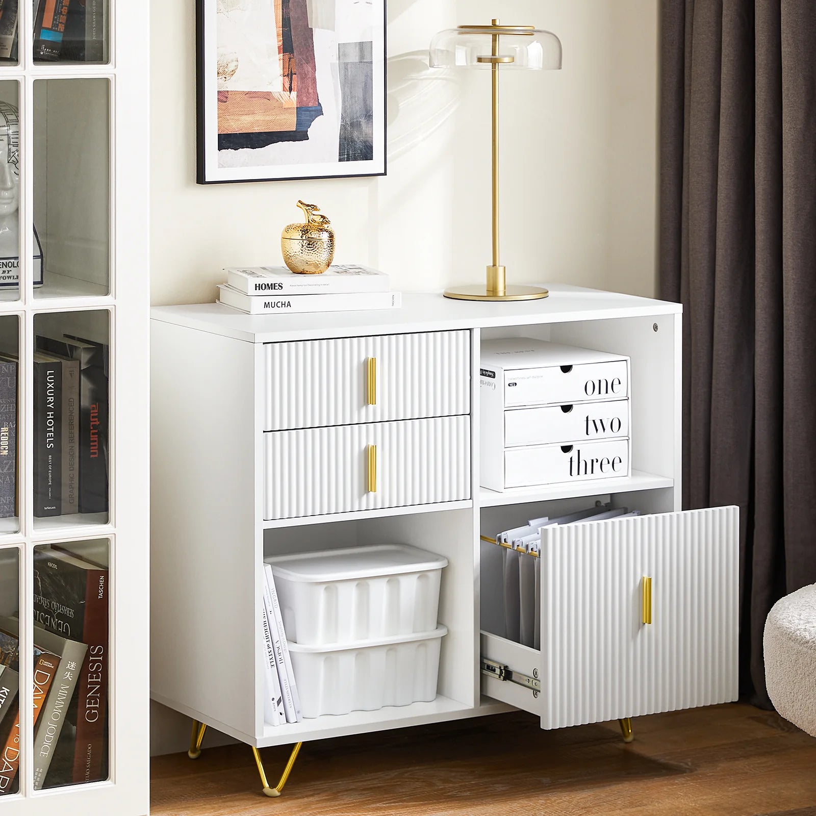 Stilfuldt Hvidt Opbevaringsskab 80x40x75 Cm Perfekt Til Kontor Og Stue