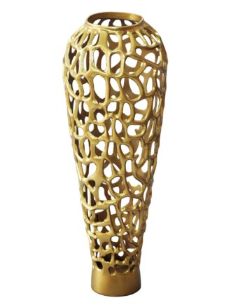 Stor Gulvvase 85 Cm   Guld Aluminium      Designvase   Metal Til Tørrede Blomster
