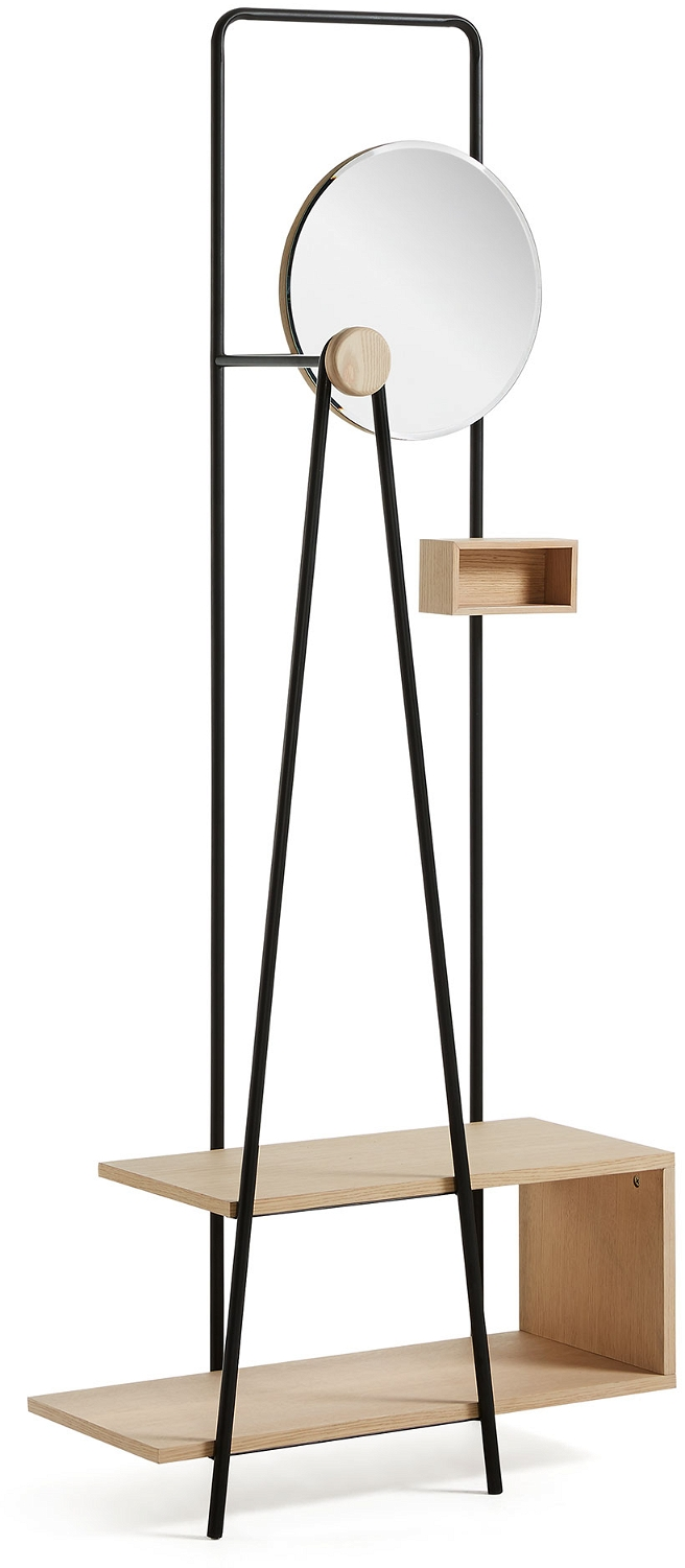 Stumtjener Kave Home Angelo Nordisk Knagerække Hattehylde Med Spejl Sort Metal Og Ask H191 B36 L76 Cm