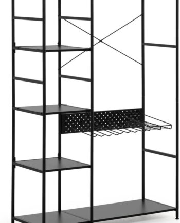 Tøjstativ Kave Home Storn   Sort Pulverlakeret Metal Med   Hylder Og Kroge H182ã B45ã L120 Cm