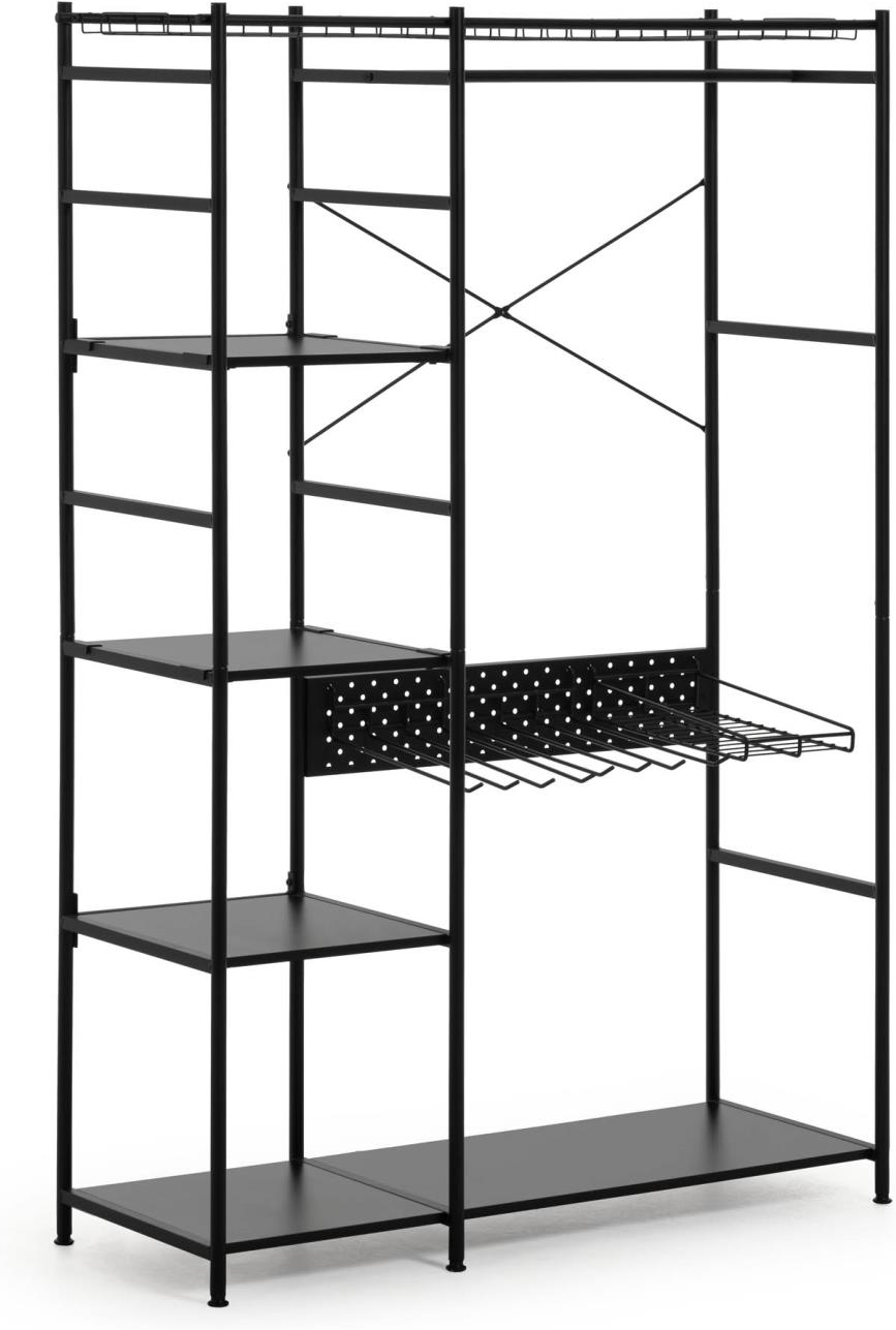 Tøjstativ Kave Home Storn Sort Pulverlakeret Metal Med Hylder Og Kroge H182ã B45ã L120 Cm