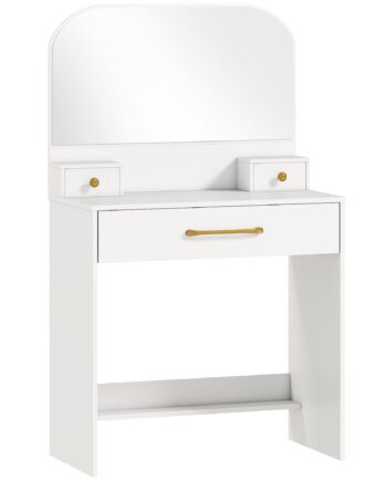 Toiletbord Med Spejl  Kompakt Toiletbord Med   Skuffer  Hvid