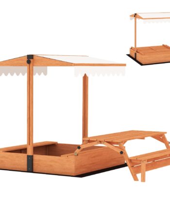 Træsandkasse Med Tag  Sammenklappeligt Picnicbord Og Bænke  Til Børn   Alderen  -  år  184   110   120 Cm  Brun