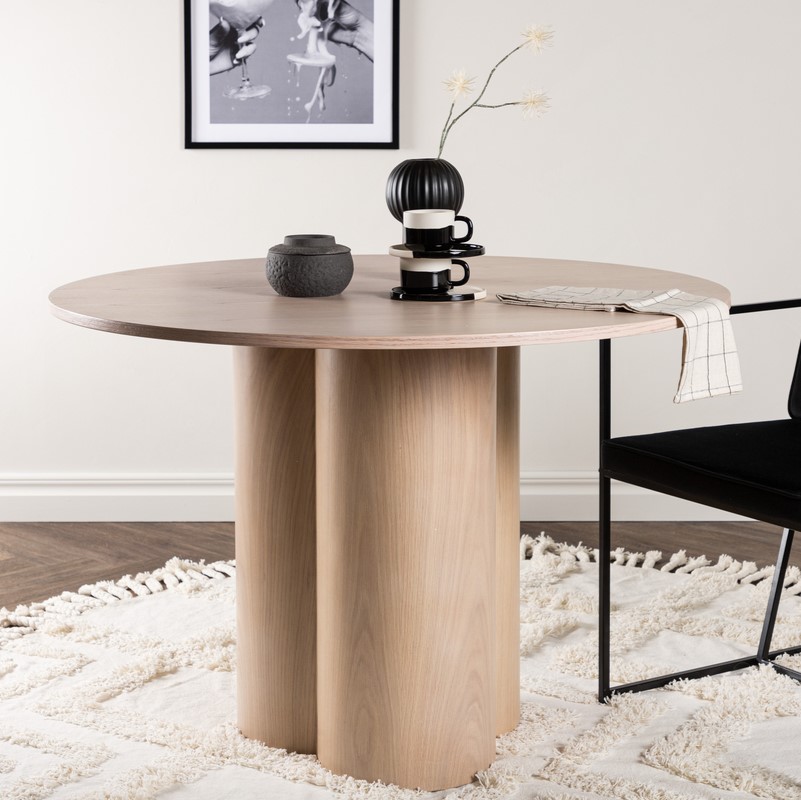 Triple Spisebord Hvidpigmenteret Egefiner Diameter 110 Cm
