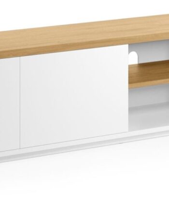 Tv-bord Kave Home Abilen 200x36x44 Cm Hvid Natur Med Egetræsfinér Nordisk Moderne