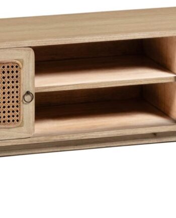 Tv-bord Kave Home Nalu   Naturligt Minditræ Med Håndflettet Rattan  Rustik Kolonial Stil