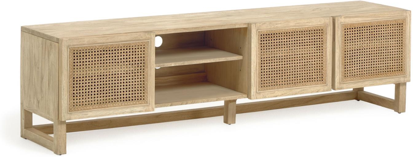 Tv-bord Kave Home Rexit Rustik 180 Cm Massivt Mindi Træ Med Flettet Rattanfront