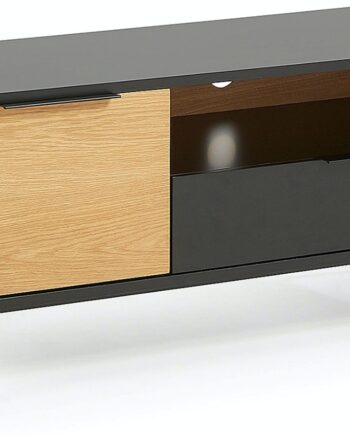Tv-bord Kave Home Stellar  Sort Natur  120x45x50 Cm Med Hylder   Skuffer   Mdf Stål Moderne Design
