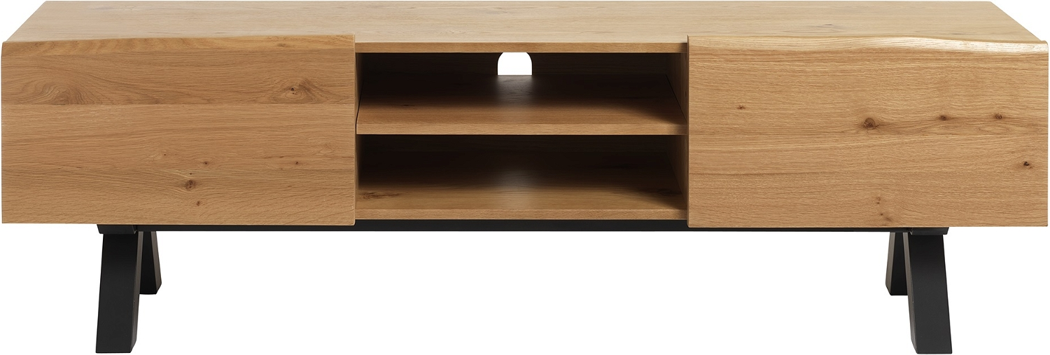 Tv-bord Nordique Design Oliveto Egetræ Metal Moderne Opbevaring Med Bølgete Kanter 170x42 5x55 Cm
