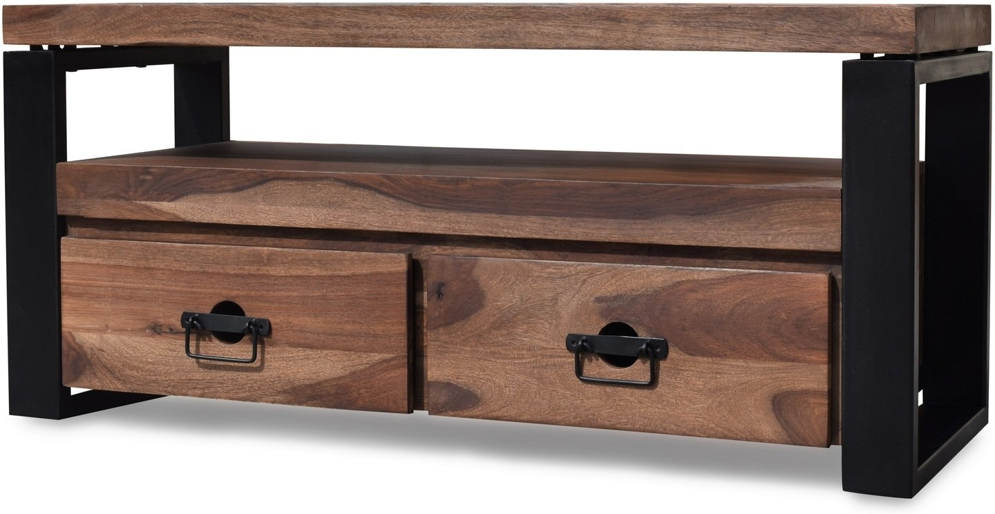 Tv-bord Obuzi Hayfay Med Skuffe Massivt Rosentræ Jern 110x40x50 Cm Mørk Natur