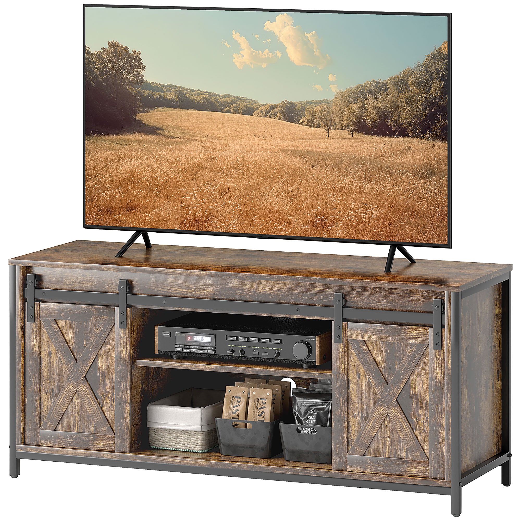 Tv-lavbord Industrielt Design Til 60 Quot Tv Rum Skydelåger Brun Sort