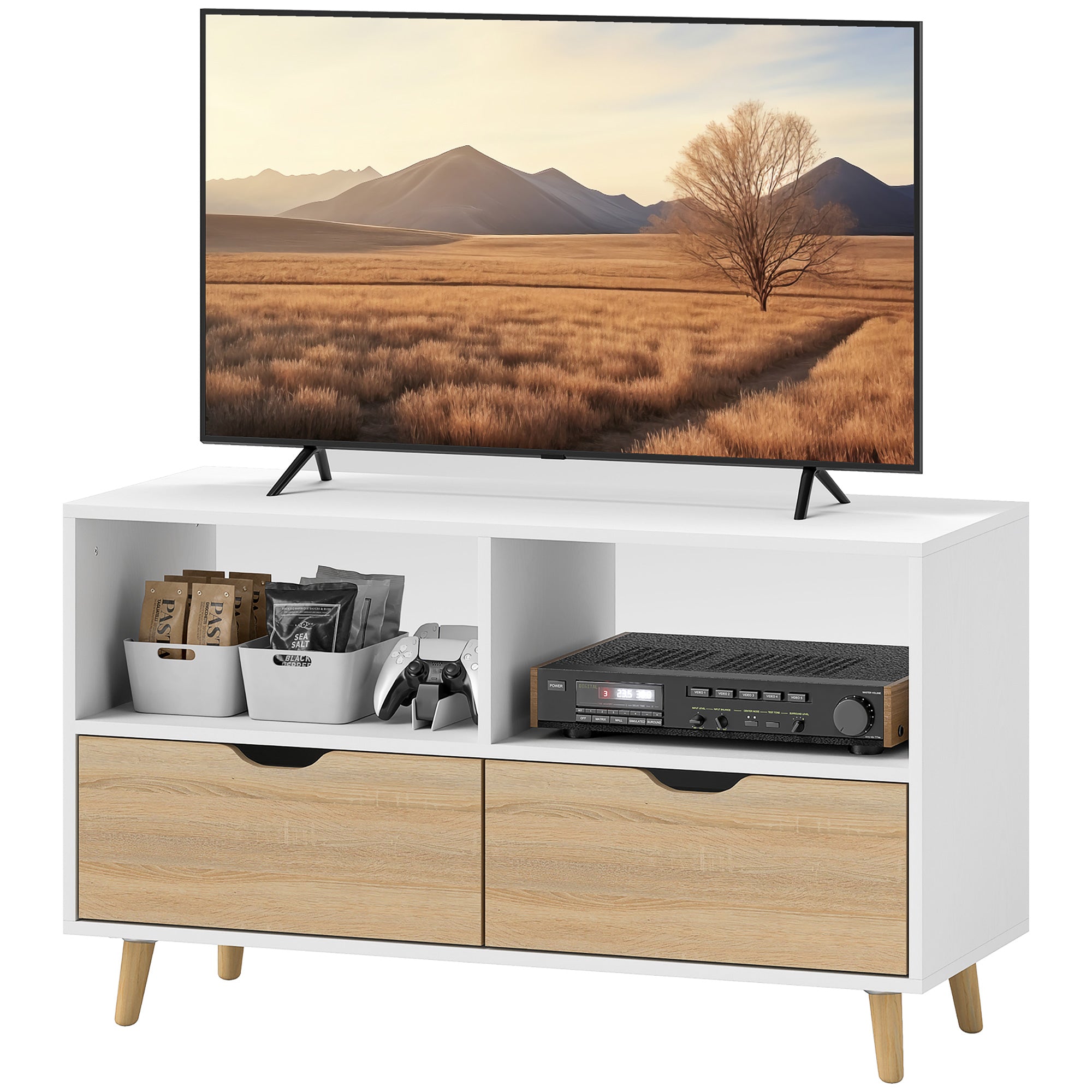 Tv-skab Tv-kommode åbne Hylder Træ 99 39 58 Cm Hvid