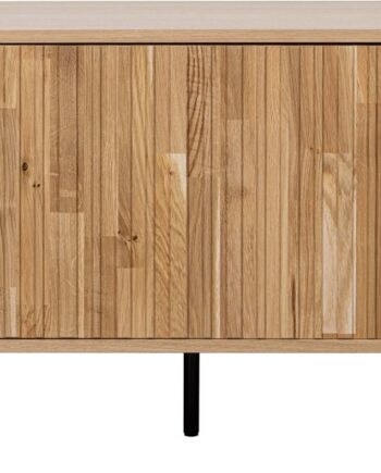 Tv-skænk Woood Exclusive New Gravure   Egetræsfinér  Natur Og Sort Metalbase    Højdejusterbare Hylder  Ledningsføring  150x44x56 Cm