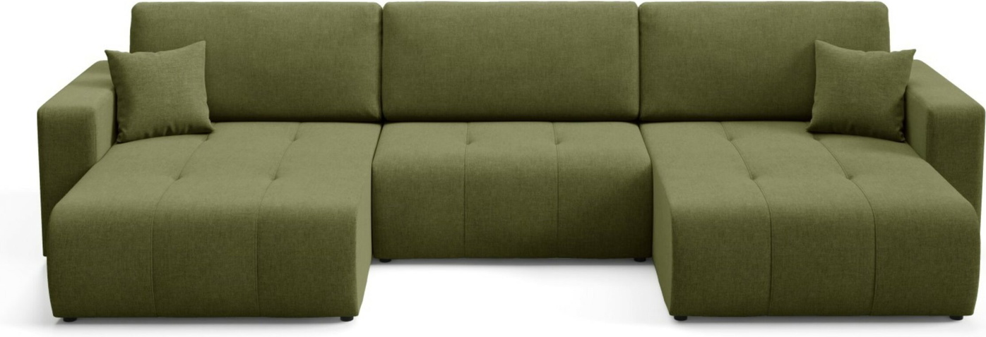 -sofa Maison Vellé Novento Wind 34 Olivengrøn   Stor  -sofa Med   Chaiselonger  Sovefunktion Og Integreret Sengeboks