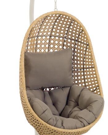 Udendørs Hængekøjestol Kave Home Cira   Polyrattan Med Grå Pude Og Stålstel Inkl  Stativ  Vejrbestandigt Nordisk Design