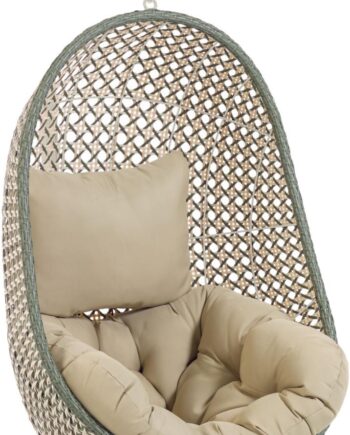 Udendørs Hængestol Kave Home Cira   Hængesæde   Håndvævet Syntetisk Rattan  Vejrbestandig Med Beige Pude  Grøn  Nordisk Design