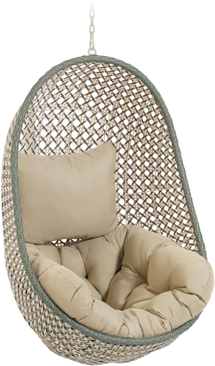 Udendørs Hængestol Kave Home Cira Hængesæde Håndvævet Syntetisk Rattan Vejrbestandig Med Beige Pude Grøn Nordisk Design