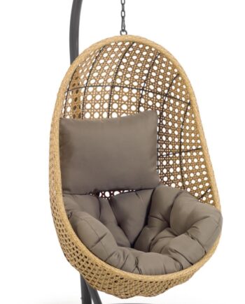 Udendørs Hængestol Med Stativ Kave Home Cira   Sort Polyrattan Med Grå Pude