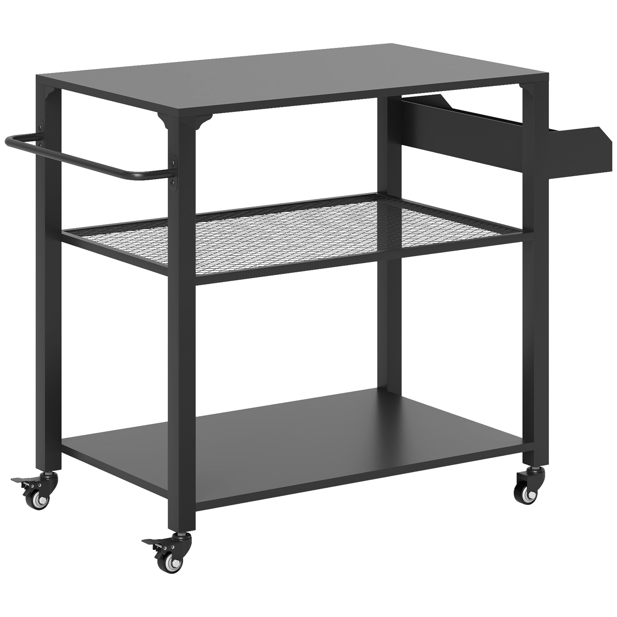 Udendørs Køkkenø Grillvogn Med Opbevaringshylde Håndtag Hjul Køkkenvogn Terrasse Have Metal Sort