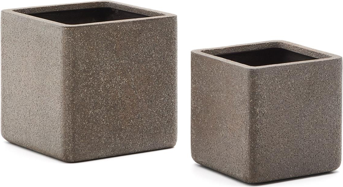Udendørs Krukkesæt Kave Home Minoa 44ã 44ã 44 Cm Polystone Koksgrå Stk Med Drænhul