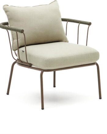 Udendørs Lænestol Havestol Kave Home Salguer Galvaniseret Stål Snoredetalje Pude H64 B70 D77 Cm Brun