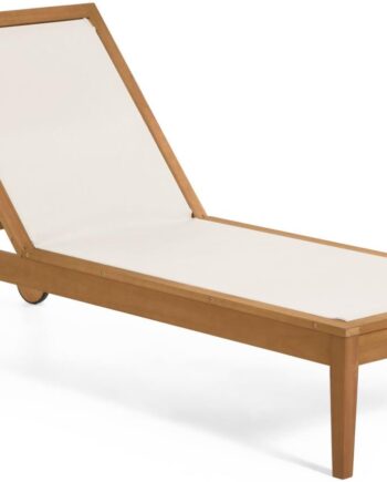 Udendørs Liggestol Kave Home Caterin Fsc-certificeret Eukalyptustræ Foldbar Med Hjul   Justerbare Ryglæn Uv-resistent Beige Tekstil