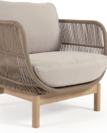 Udendørs Loungestol Kave Home Catalina   Fsc-certificeret Akacietræ Med Håndflettet Reb Og Beige Hynde