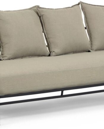 Udendørs  -personers Loungesofa Kave Home Mareluz   Sort Galvaniseret Stål Med Beige Aftagelige Betræk 197x75x60 Cm