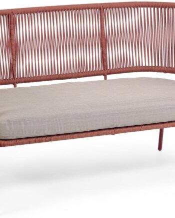 Udendørs  -personers Sofa Kave Home Nadin Nordisk Moderne Lounge Sofa Lyserød Galvaniseret Stål Håndvævede Remme
