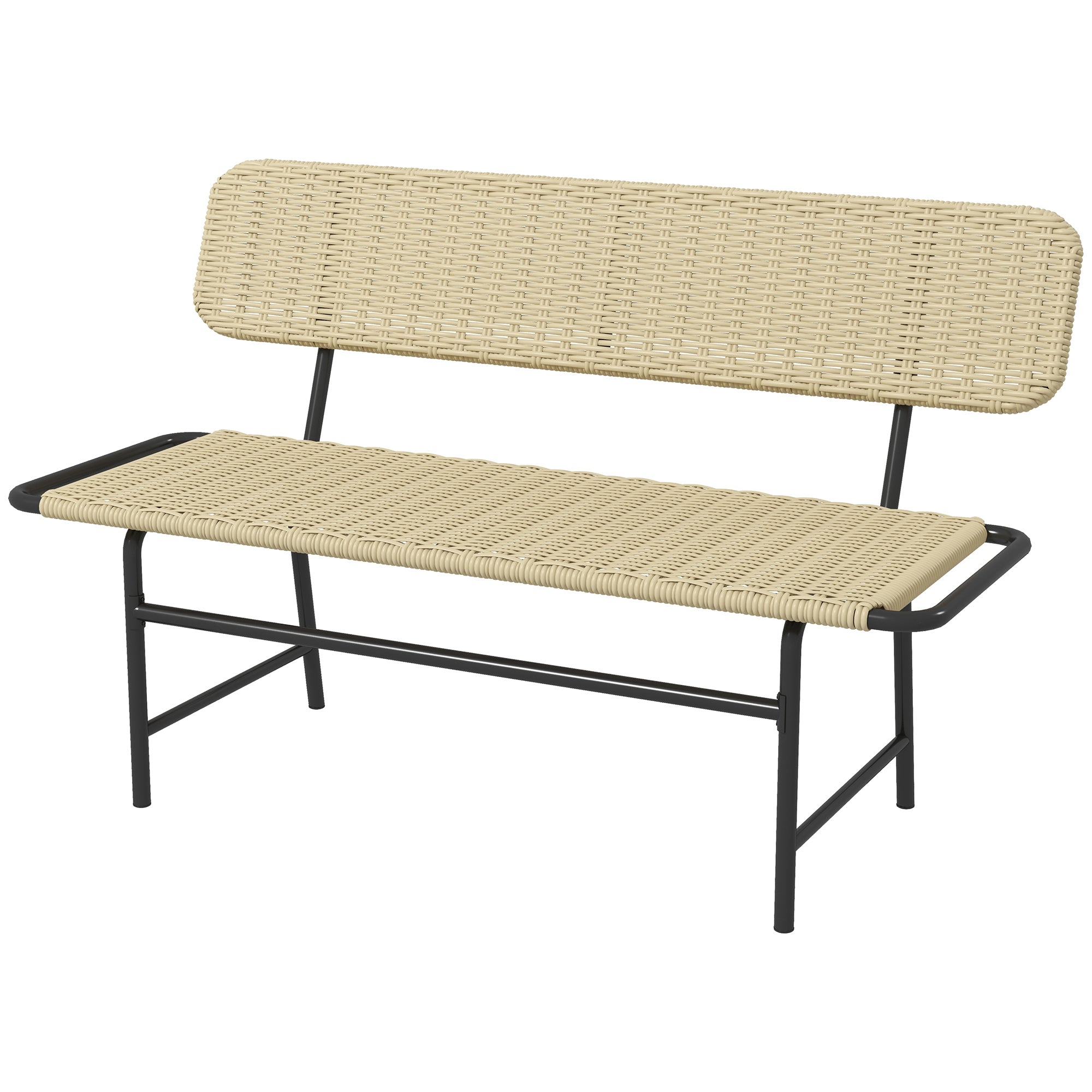 Udendørsbænk Til Personer Kunstig Rattan Rustfri Metalramme 132 66 80 Cm Khaki