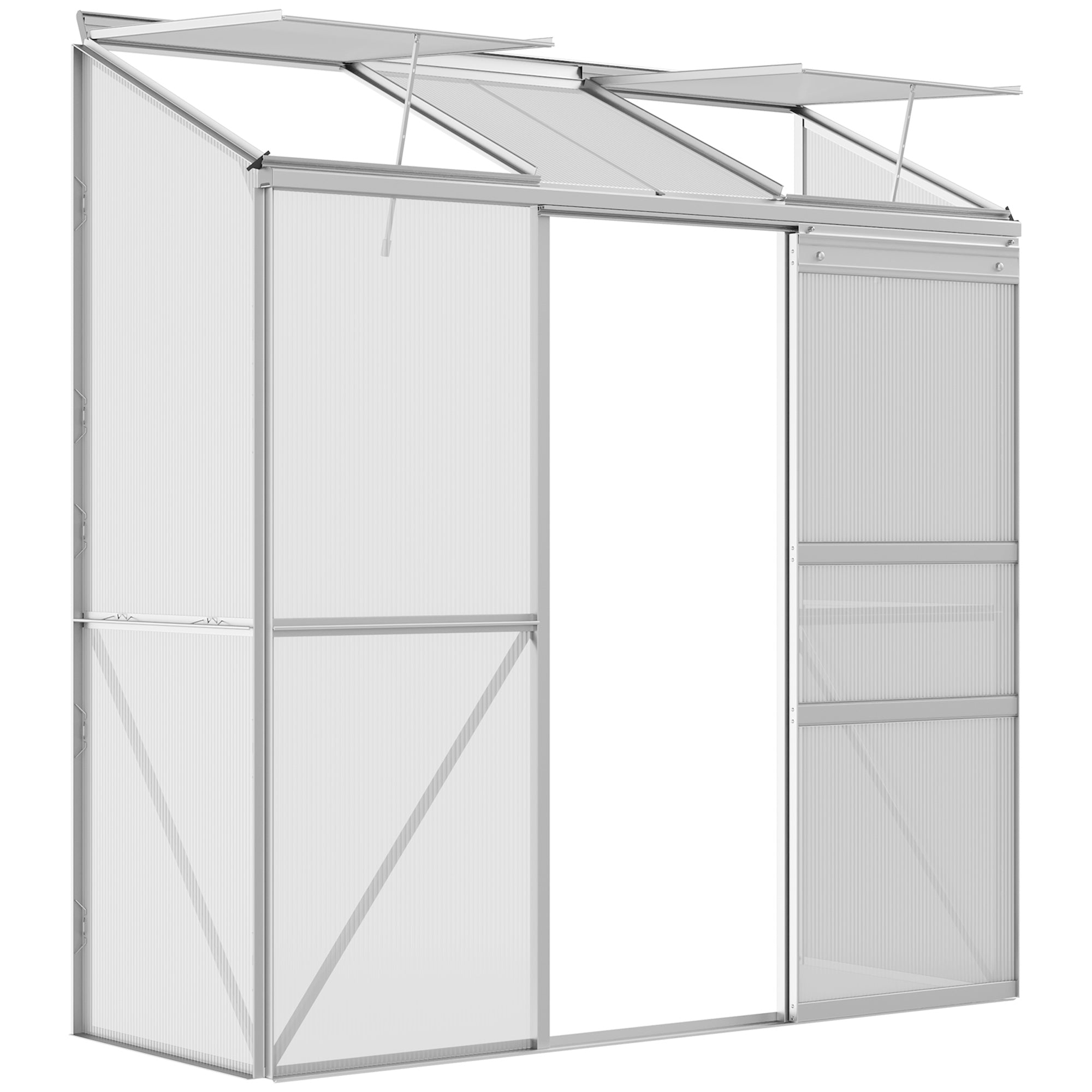 Vægdrivhus Skydedør Tagvindue Polycarbonat Aluminium Farve: Sølv 192 68 196 Cm