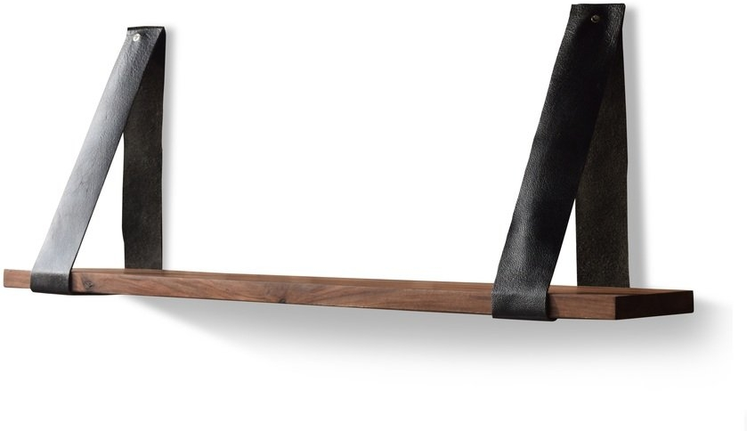 Væghylde Obuzi Hayfay Massivt Rosentræ Med Sorte Pu-stropper 100ã 20 Cm Nordisk Design