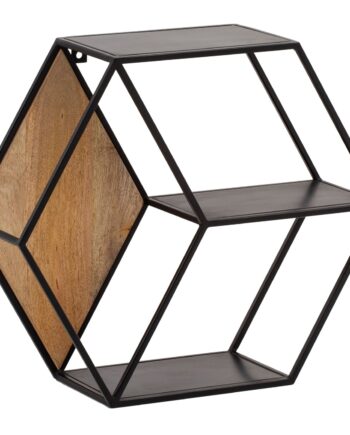 Væghylde 60x52x20 Cm  Massivt Mangotræ Metal  Industriel Stil  Svævende Hylde Med Sekskantet Design  Dekorativ Hylde Med Bikagemønster  Væghylde Med   Hylder