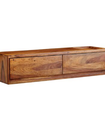 Vægmonteret Tv-bord   Massivt Sheeshamtræ Med Skuffer   108x25x34 Cm  Brunt