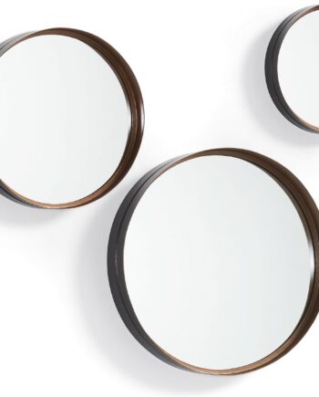 Vægspejlesæt   Stk  Kave Home Ralphe   Moderne Nordiske Spejle Med Metalramme   Antik Kobber Og Sort Finish