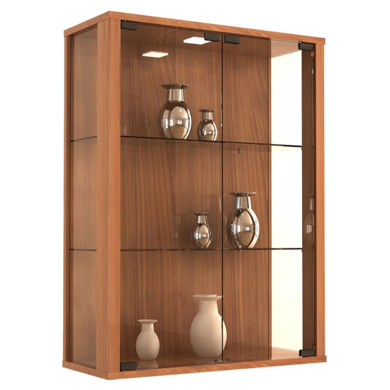 Vægvitrineskab Med Esg-sikkerhedsglas 80x60x25 Cm Naturfarvet Valnød