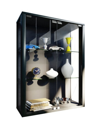 Vægvitrineskab Sort   80x60x25 Cm   Esg-sikkerhedsglas Med   Hylder