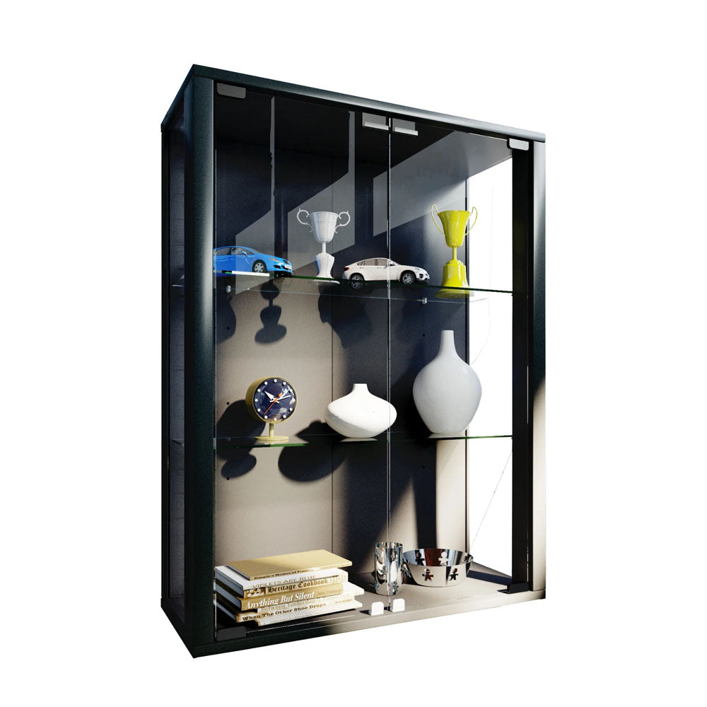 Vægvitrineskab Sort 80x60x25 Cm Esg-sikkerhedsglas Med Hylder